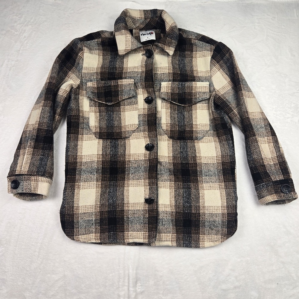 Miss Selfie Women's Tan Brown‎ Plaid Button Down Jacket Size Small Shacket